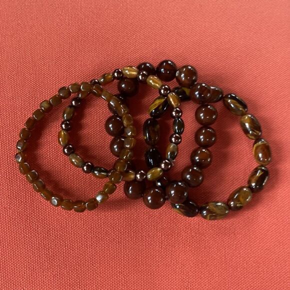 Bundle of 4 Stretchy Brown Bead Bracelets - Picture 5 of 7